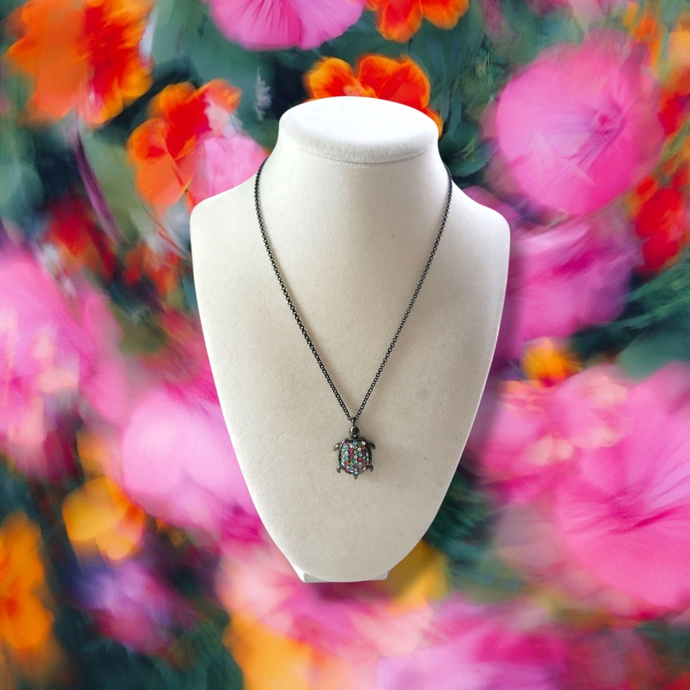Fossil | Brass Tone Multicolor Pave Rhinestone Sea Turtle Pendant Necklace